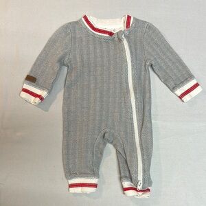 Juddlies - Grey and Red Knit Footies with Sporty Stripes